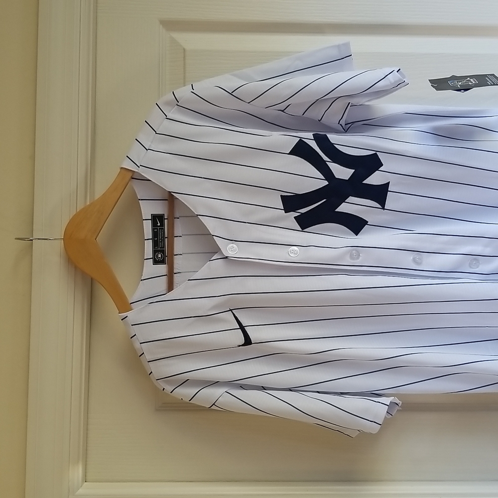 DEREK JETER NY YANKEES THROWBACK WHITE PINSTRIPE JERSEY